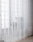 Embroidered Floral White Tulle Window Screen Curtain