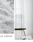 Embroidered Floral White Tulle Window Screen Curtain