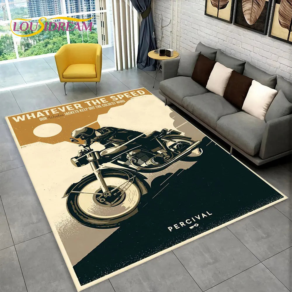 3D Retro Vintage Motorcycle Area Rug