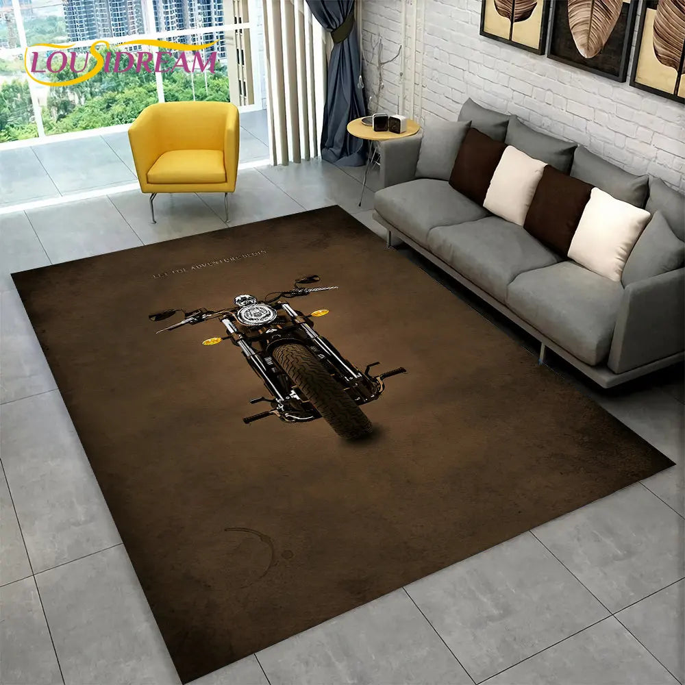 3D Retro Vintage Motorcycle Area Rug