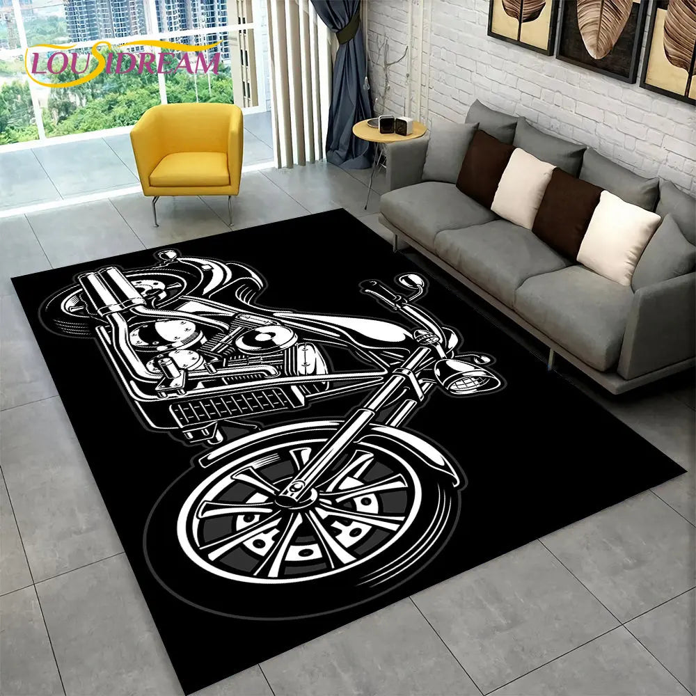 3D Retro Vintage Motorcycle Area Rug