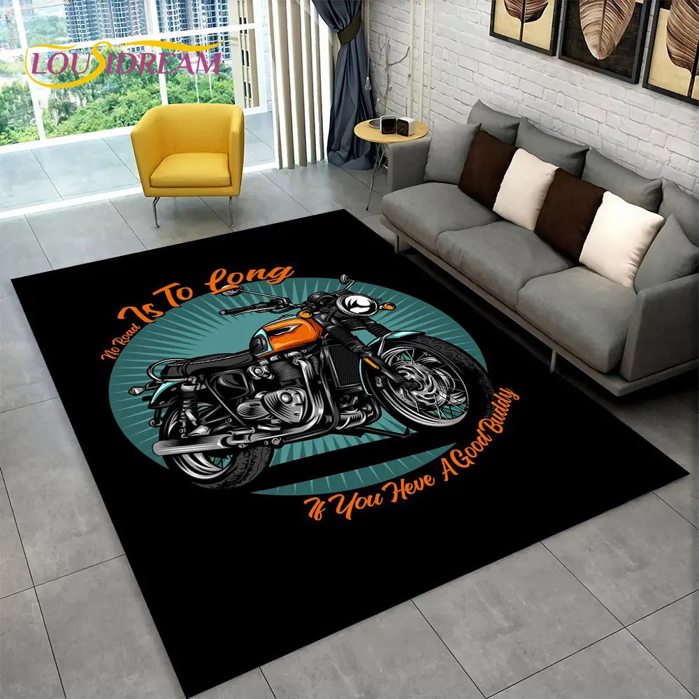 3D Retro Vintage Motorcycle Area Rug