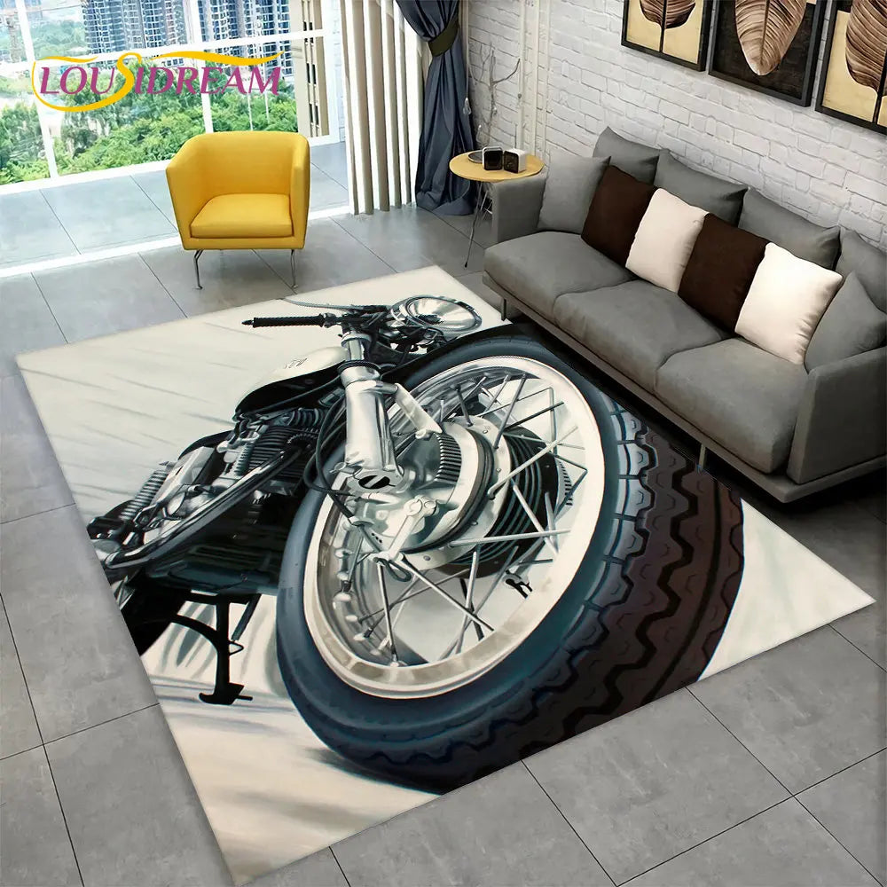 3D Retro Vintage Motorcycle Area Rug