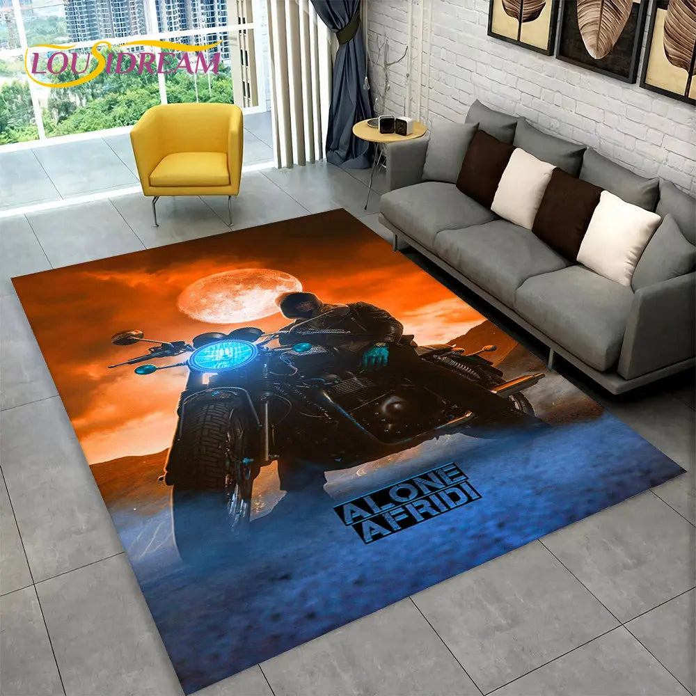 3D Retro Vintage Motorcycle Area Rug