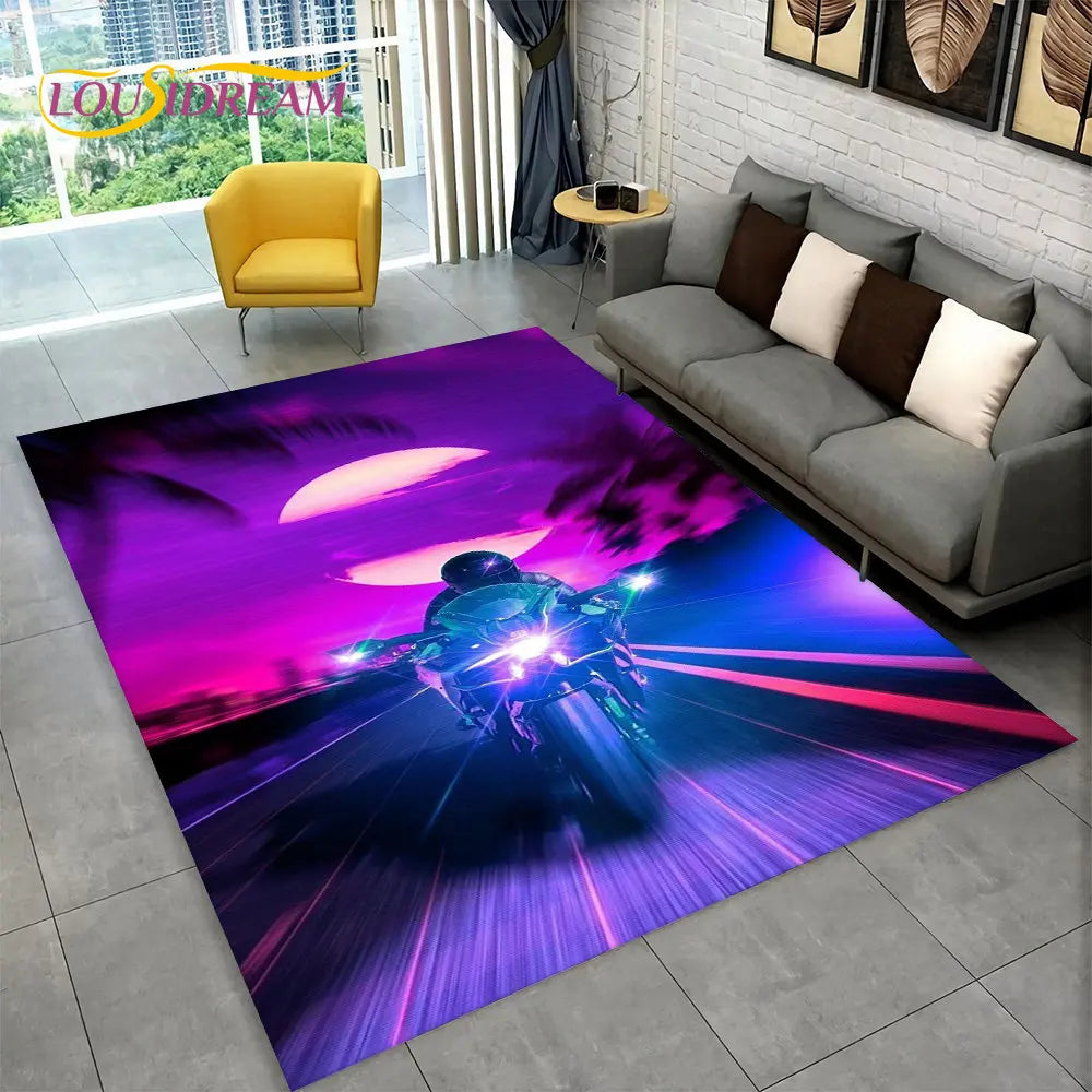 3D Retro Vintage Motorcycle Area Rug