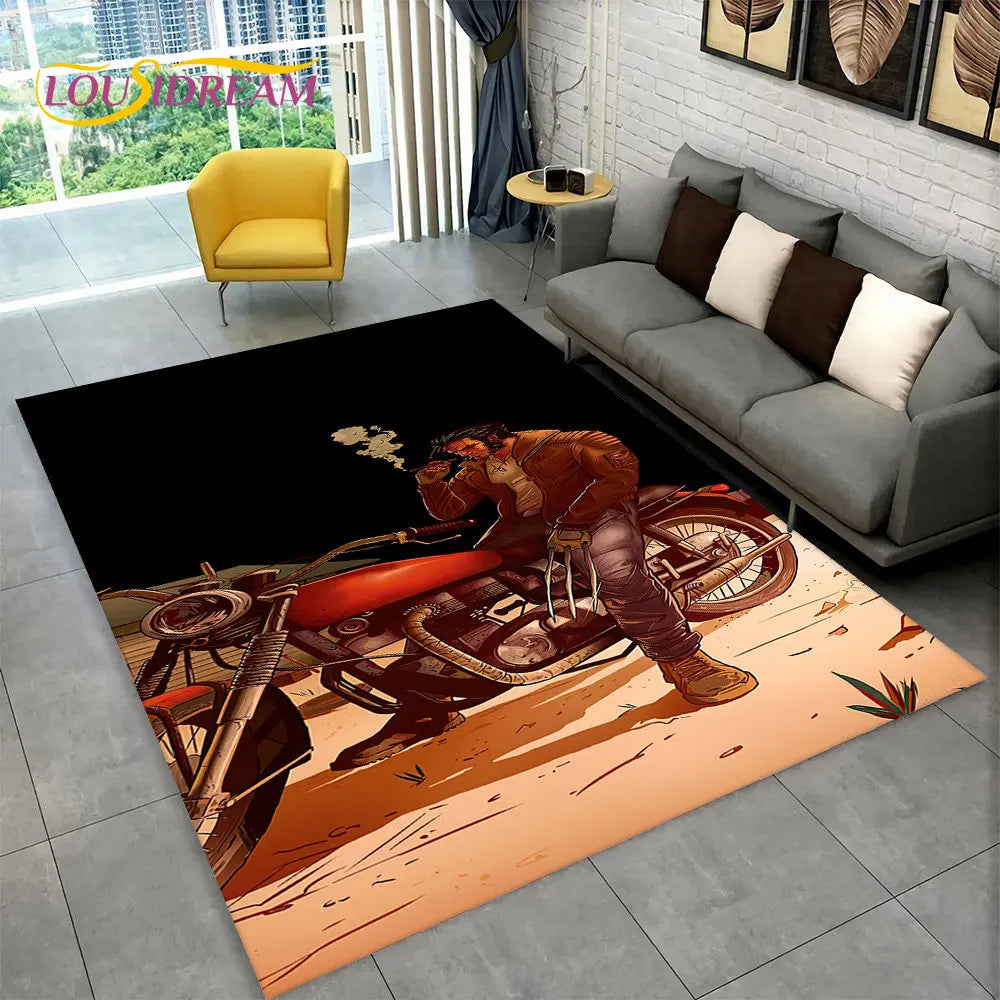 3D Retro Vintage Motorcycle Area Rug